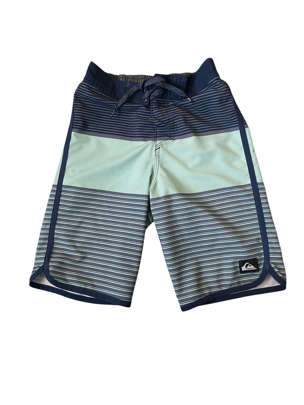 Quiksilver Boys' Navy and Light Aqua Striped Swim Trunks